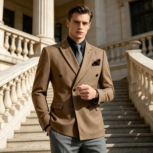 Men's Linen Blazer Notched Lapel Slim Fit Suit Jacket Lightweight Breathable Business Wedding Formal Casual Spring Autumn Coat