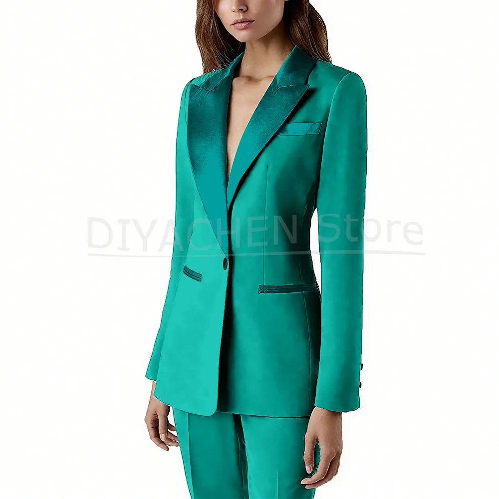 Pants Sets 2 Piece Fashion Satin Peak Lapel Single Button Solid Color Outfits Chic Casual Slim Daily Office Women's Suit