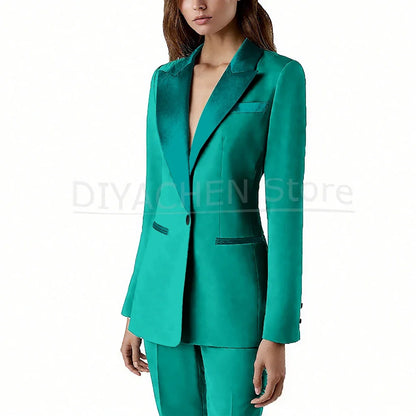 Pants Sets 2 Piece Fashion Satin Peak Lapel Single Button Solid Color Outfits Chic Casual Slim Daily Office Women's Suit