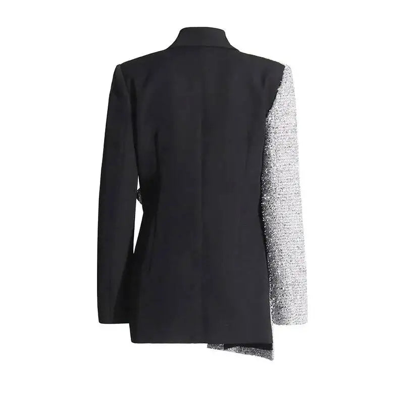2026 Spring Autumn New Women Blazer Color Block Patchwork Asymmetrical Temperament Office Lady High-end Trend Jacket HK3107