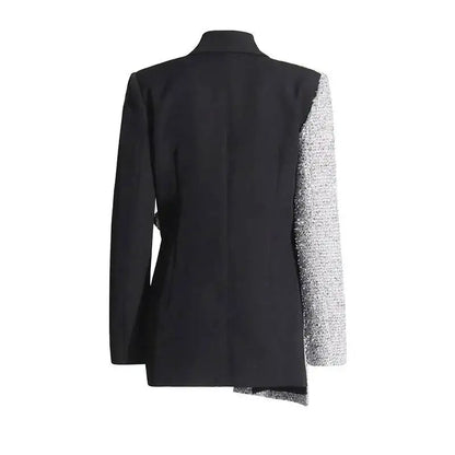 2026 Spring Autumn New Women Blazer Color Block Patchwork Asymmetrical Temperament Office Lady High-end Trend Jacket HK3107