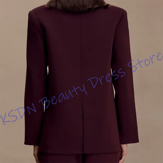 Professional Women's Burgundy Suits 2Piece Set Single-Button Blazer+Tailored Pants Elegant Outfit for Office or Evening Party