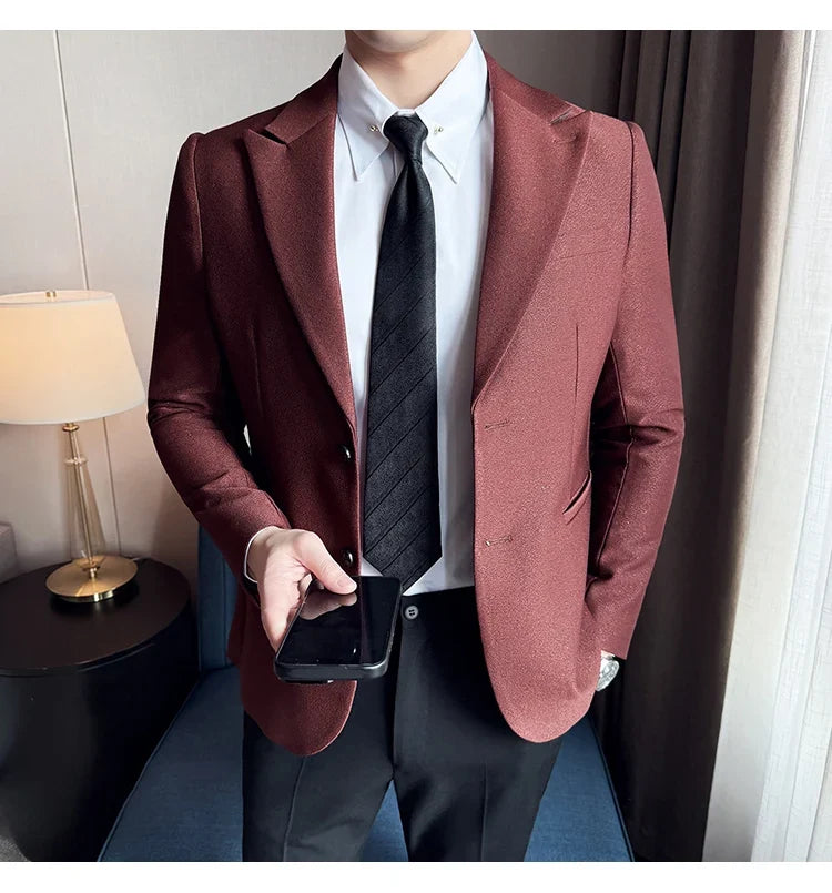 High-end Shiny Business Casual Suit Jacket Men British Style Slim Fit Office Work Men Blazers Wedding Groom Dress Coats 2025