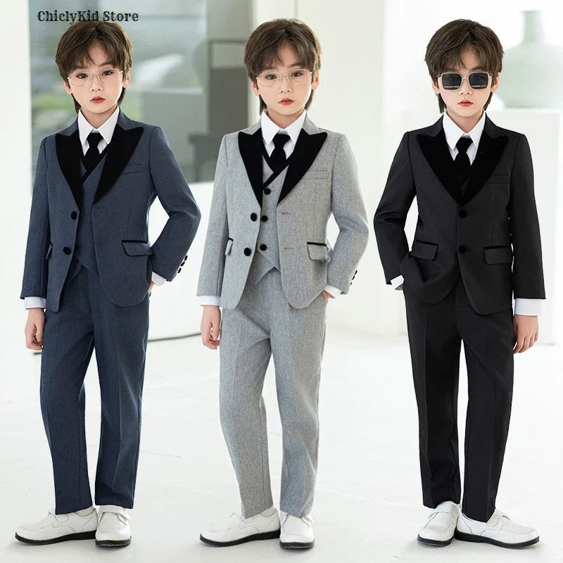 Boys Fashion Blazer Jacket Waistcoat Pants Wedding Suits Kids Morning Coat Formal Dress Children Tuxedos Toddler Clothes Sets