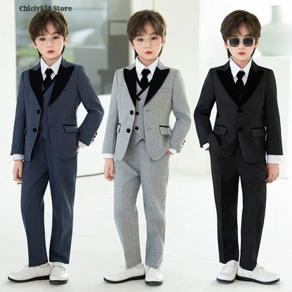 Boys Fashion Blazer Jacket Waistcoat Pants Wedding Suits Kids Morning Coat Formal Dress Children Tuxedos Toddler Clothes Sets