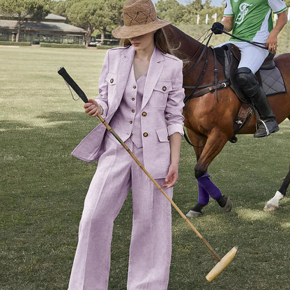 Beige Linen Women's Blazers and Suit Sets Casual Single Breasted 3 Piece Jacket Vest Pants Formal Business Office Outfit