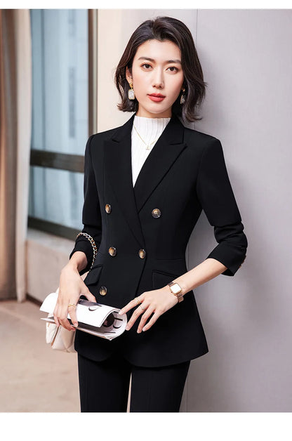 High Quality Fabric Formal Uniform Designs Pantsuits Women Business Work Wear Blazers Trousers Set Autumn Winter Professional