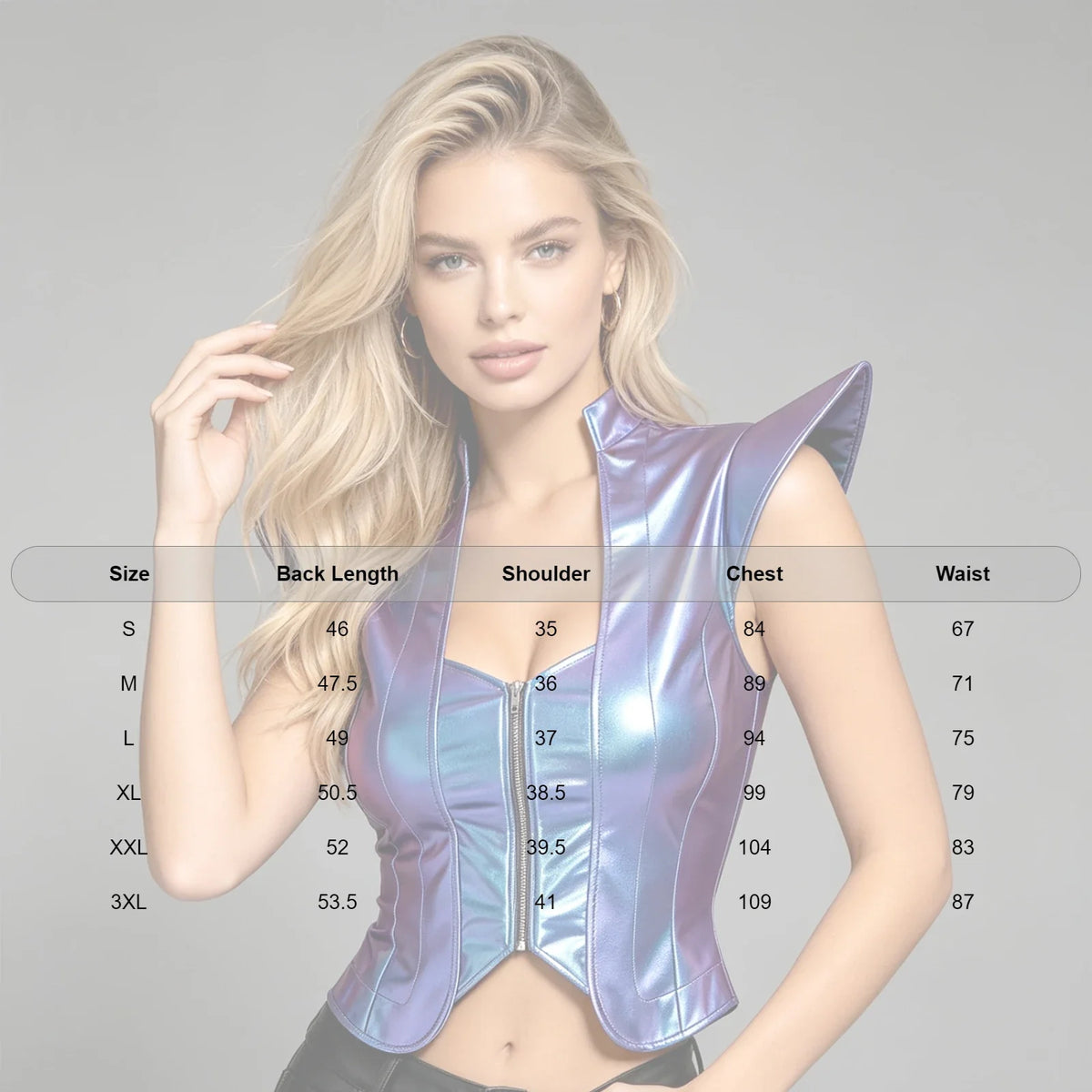Womens Front Zipper Vest Tank Top Wet Look PU Leather Crop Top Metallic Glossy Rave Party Clubwear Costume Steampunk Waistcoat