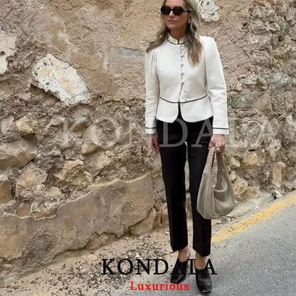 Holiday Casual Elegant Women Slim Blazer Patchwork Stand Collar Single Breasted Blazer Fashion 2026 Spring Summer Blazer
