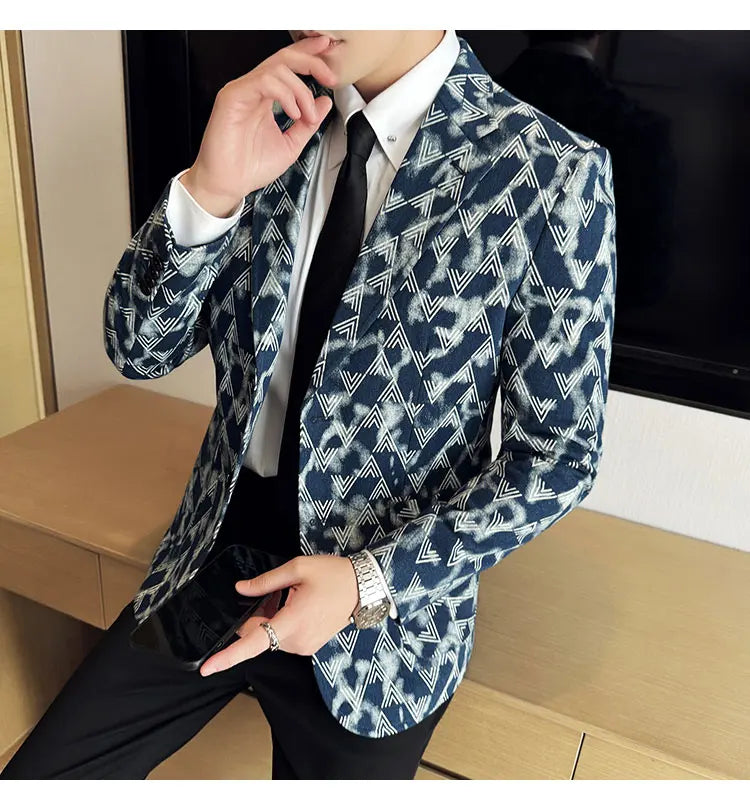 Jacquard Denim Korean Slim Fit Suit Coats 2025 New High Qualitys Fashion Men Slim Fit Business Formal Social Suit Jacket 4XL-M