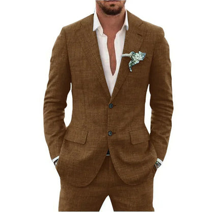 Terno de linho casual masculino, 2 peças, blazer, calça, conjunto slim fit, verão, praia, festa, casamento, baile, noivo, smokin