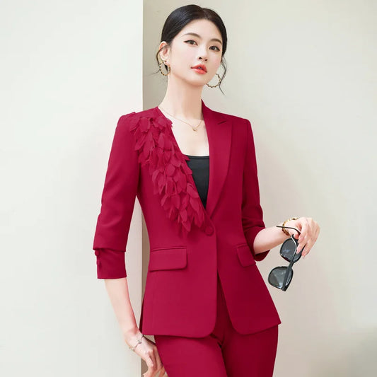 Spring Fashion Office Ladies Blazer and Pants Suit Formal Solid Color Women Jacket Trouser Women Business Work Wear 2 Piece Set