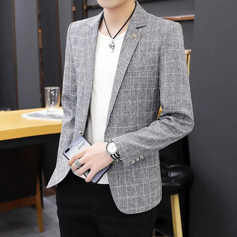 Party Linen Gray Men's Suit Jackets Single Breasted Coat Male Blazer Summer New in Simple Clothing Fashion 2025 Casual Classic