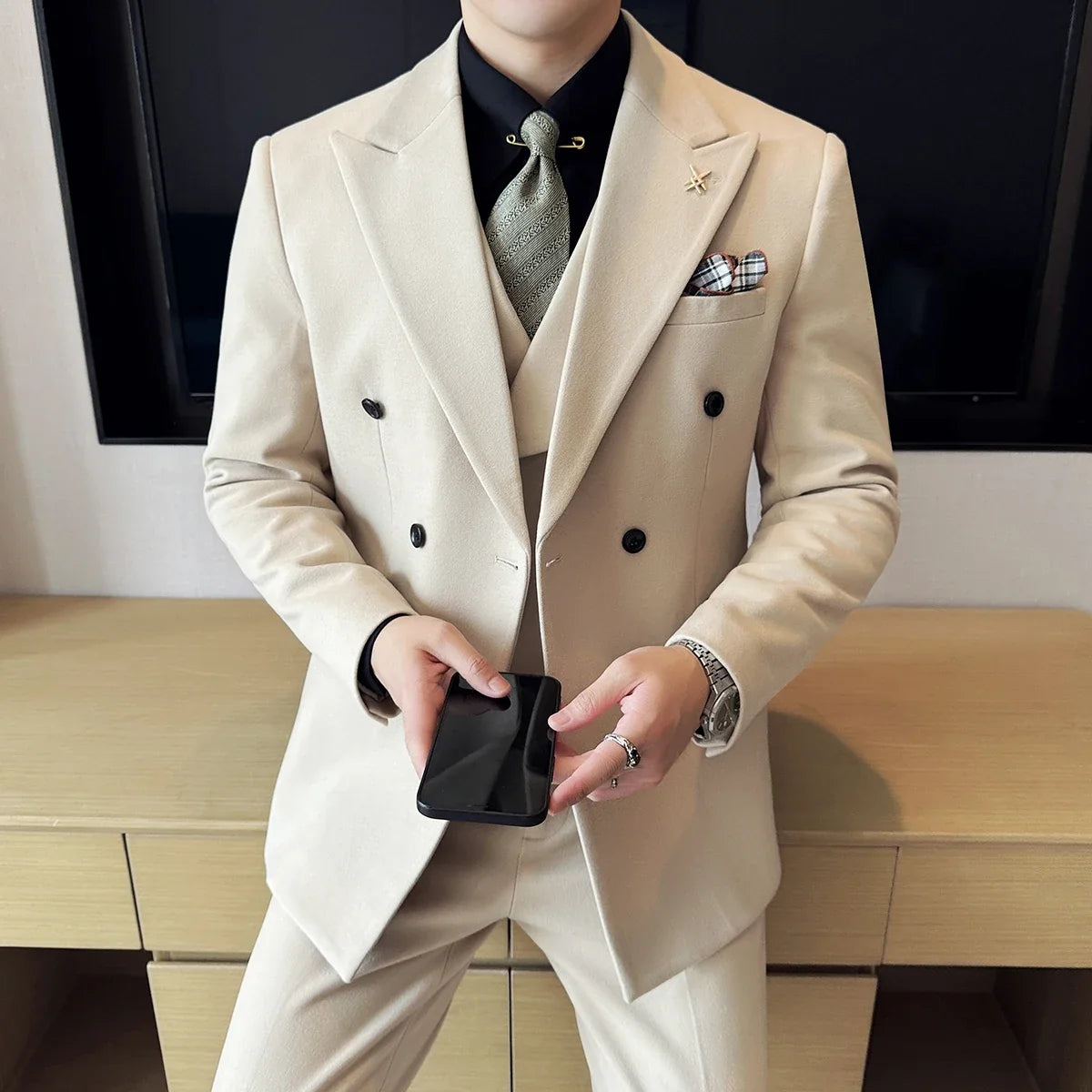 (Jacket+Pant) Autumn Winter Thickened Woolen Suit 2025 New High Quality Slim Business Tuxedo Fashion Wedding Social Suits