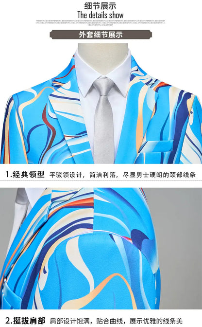Men's Slim Fit Floral Two-Piece Suit – Smart Casual Wedding & Business Set