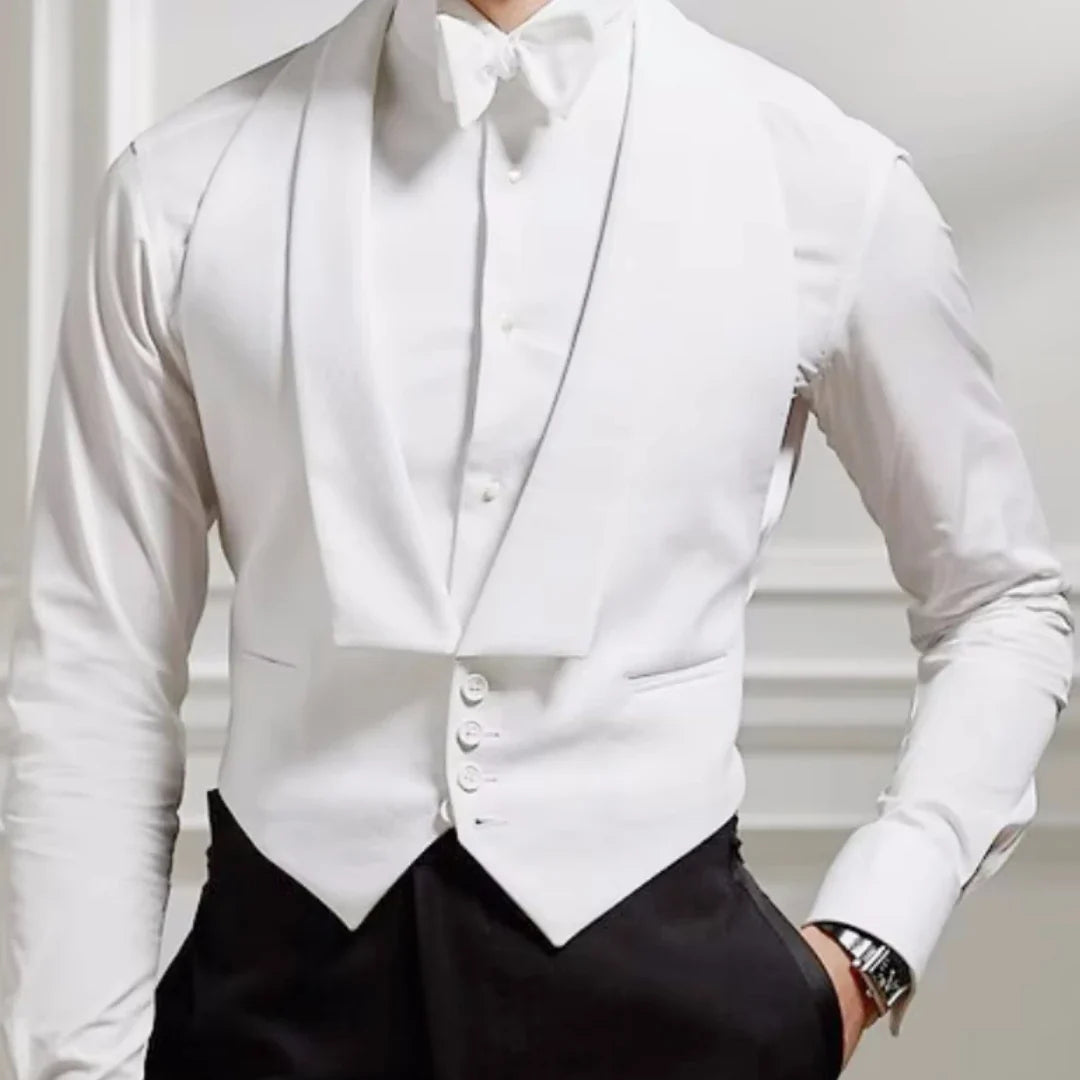 Men Vest Single Button Solid White with Lapel Waistcoat for Weddings & Formal Events