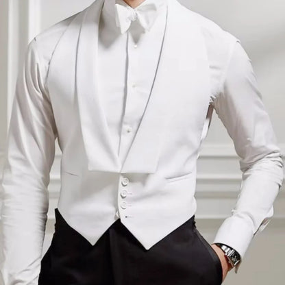 Men Vest Single Button Solid White with Lapel Waistcoat for Weddings & Formal Events