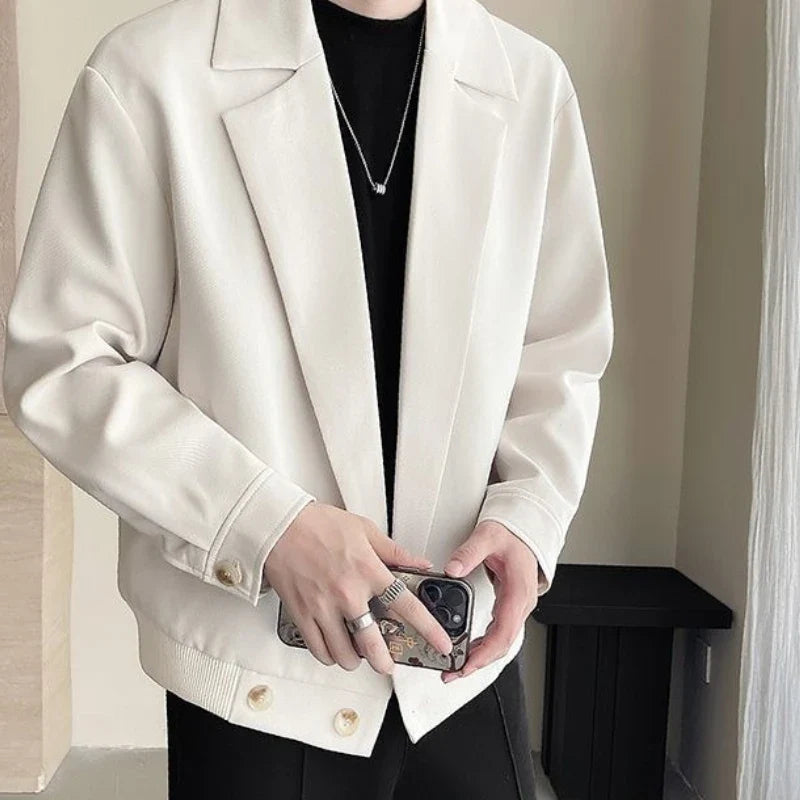 TikTok Trend Men's Autumn Designer Cropped Blazer High-End Casual Jacket Fashion Short Suit Outerwear