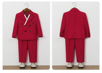 Children's White Suit Set Boys Autumn Winter Piao Host Speech Performance Costume Kids Wedding Birthday Party Photography Outfit