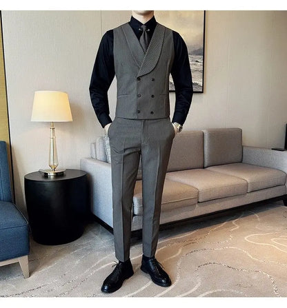 Men's Slim Fit 2-Piece Suit – Striped Single-Breasted Blazer and Trousers for Wedding, Business & Formal Wear