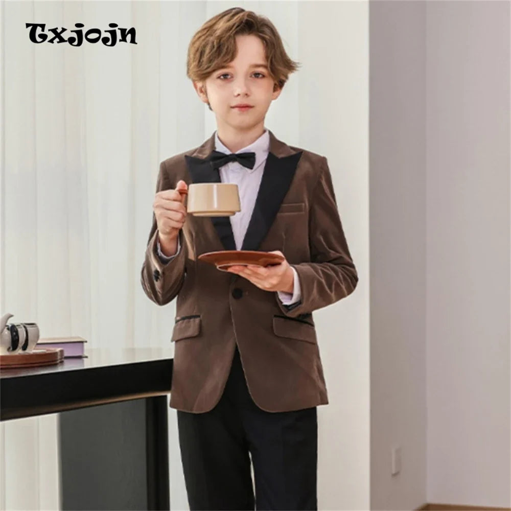 50+ Colors Velvet Suit Blazer for Kids 3-18 Years Children Formal Flannel Suit jacketm Classic Peak Lapel Suit School Uniform