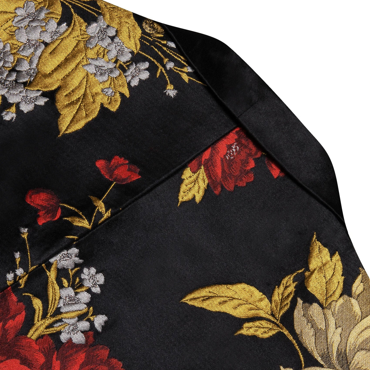Men's Black Gold Red Floral Jacquard Shawl Lapel Blazer Single Breasted Tuxedo Jacket Suit Coat for Wedding Prom Party Outerwear