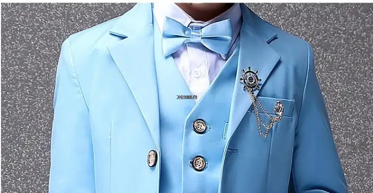 Flower Boys Blue Wedding Suit Kids Party Photograph Suit Teenager Birthday Tuxedo Dress Children Graduation Stage Show Costume