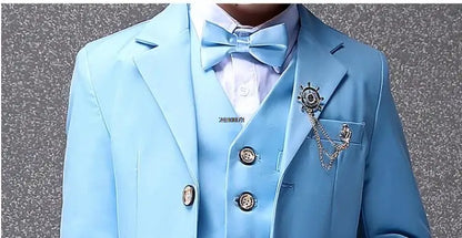 Flower Boys Blue Wedding Suit Kids Party Photograph Suit Teenager Birthday Tuxedo Dress Children Graduation Stage Show Costume