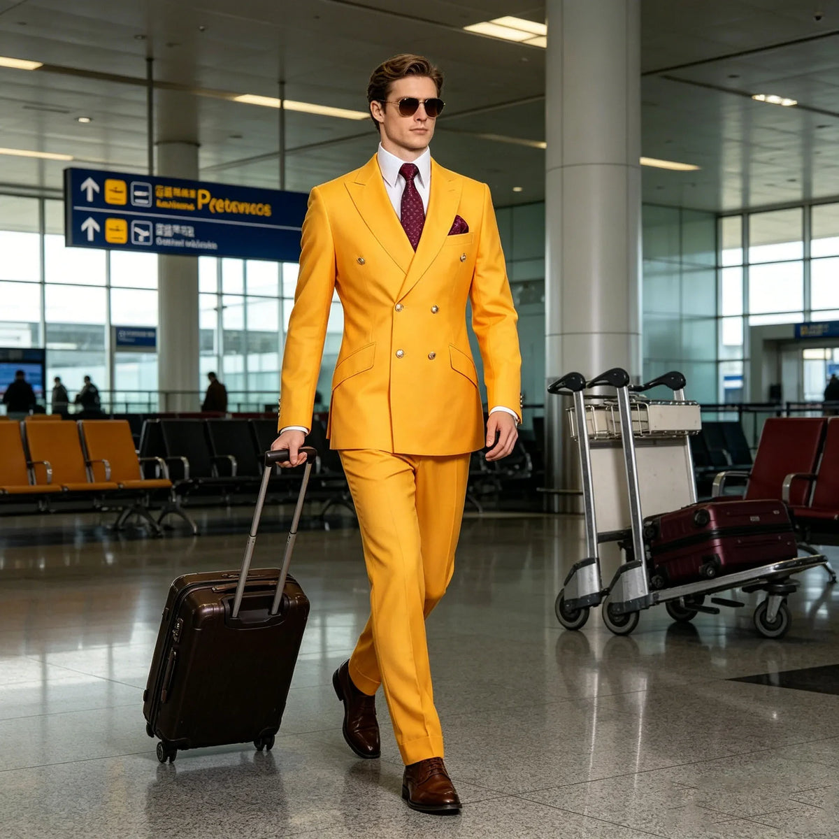 Men's Serge Suit 2 Piece Double Breasted Slim Fit Peak Lapel Gold Button High Quality Formal Blazer Pants Formal Business Weddin