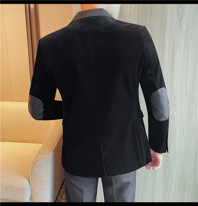 Autumn Winter Corduroy Suit Coat For Men Korean Elegant Slim Fit Business Formal Dress Coats Groom Wedding Tuxedo Suit Jacket