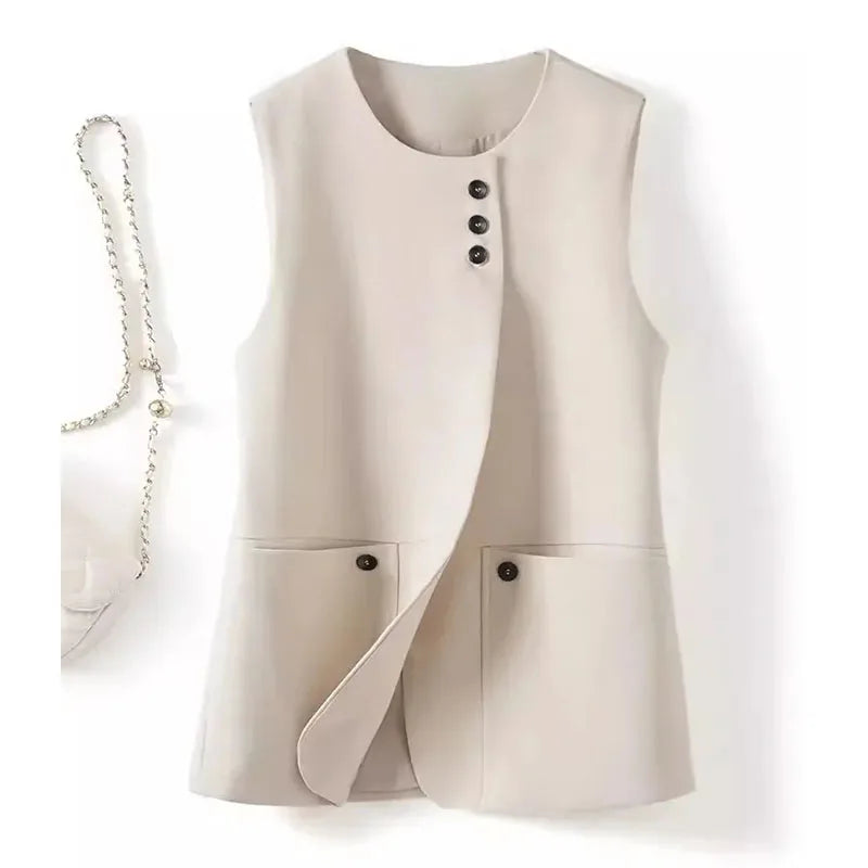 Ladies Casual Fashion Blazers Vest Coat Spring Autumn Female Cardigan Sleeveless Jacket Korean Women With Lining Suit Waistcoat