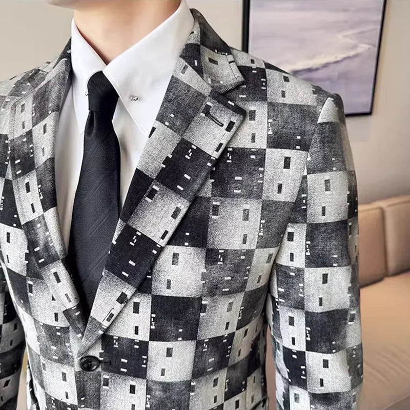 New High Qualitys Denim Jacquard Suit Jacket Men Slim Fit Business Social Formal Social Suit Coats Tailcoats Men Clothes 4XL-M