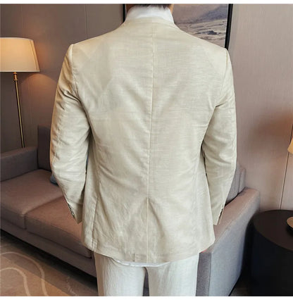 Summer Linen Breathable Suit Jacket Daily Casual Thin Blazers Men's Business Formal Suit Jacket Wedding Groom Coats Men Clothing