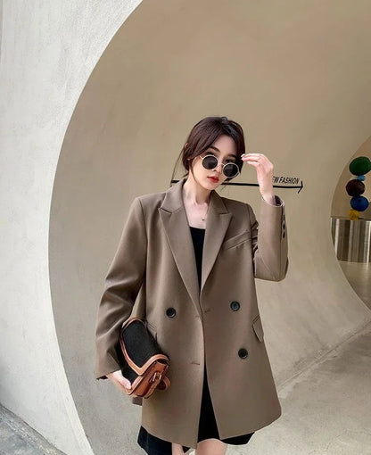 New Arrival 2025 Spring Autumn Women's Korean Loose Blazer Mid Length Solid Color Design Sense Versatile Daily Wear Student Look