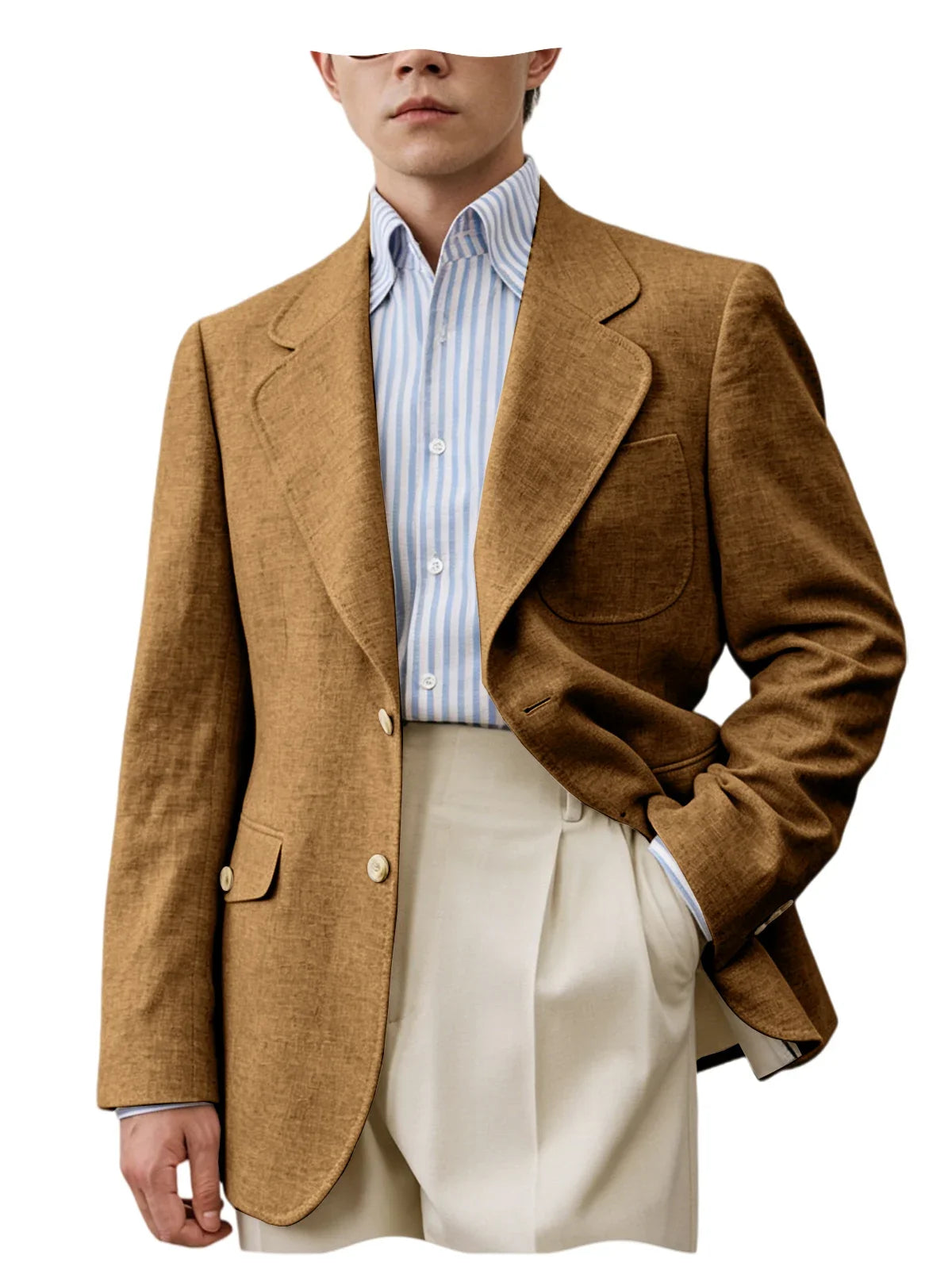 Men's Linen Blend Blazer – Single Breasted Casual Business Jacket for Office & Summer Occasions