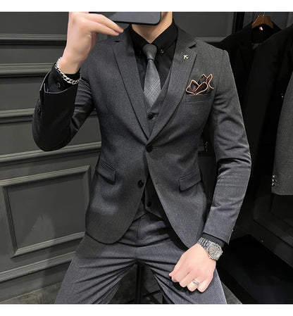 Men's Slim Fit 3-Piece Suit – Solid Color, Smart Casual & Wedding