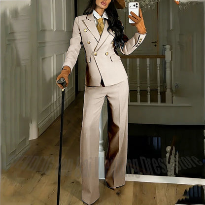 Navy Blue Women's Suit Regular Fitted Customized Peaked Lapel Blazer Professional Outfit(Jacket+Pants) Office Lady Daily Set