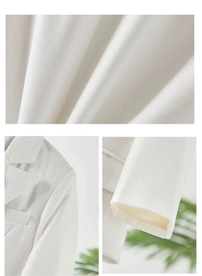 Baby Boy 4Pcs White Formal Suit Double Breasted Blazer Pants Suspenders Bow Tie Toddler Wedding Birthday Party Gentleman Costume