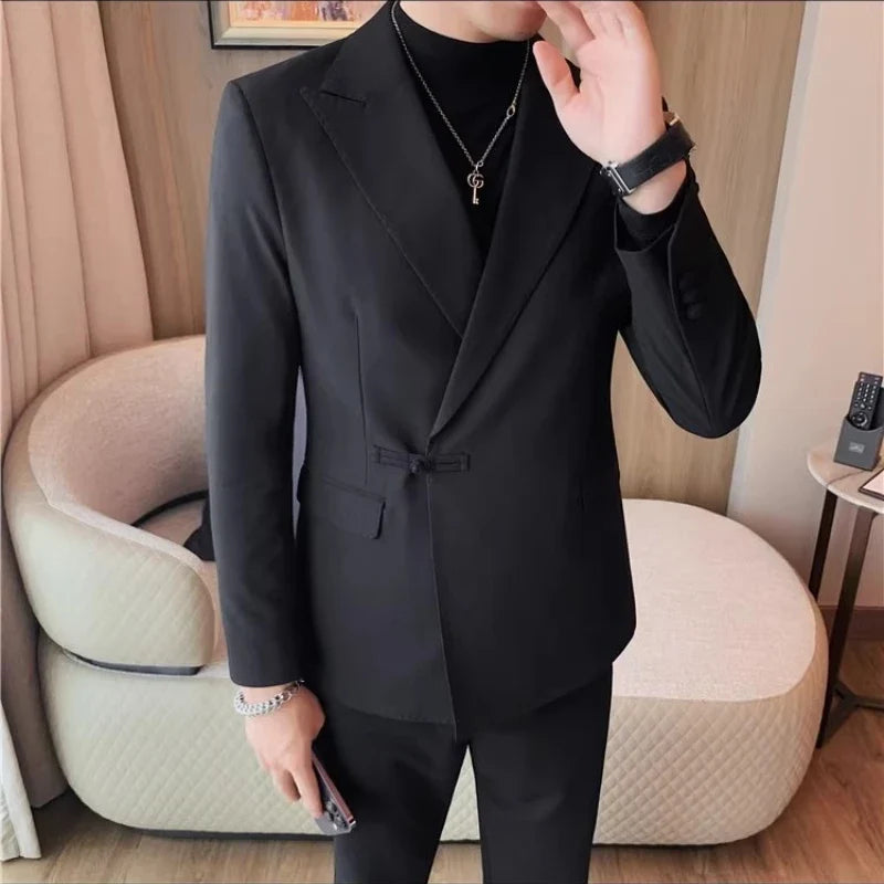 2025 Autumn Chinese Style Suit Jackets Men Lapel Casual Business Blazer Wedding Groom Party Dress Coat Social Banquet Blazers