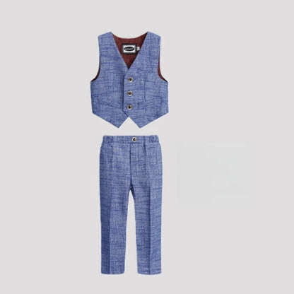British Style Kids Piano Host Speech Performance Costume School Boys Vest Pants Bowtie 3Pieces Ceremony Clothing Set