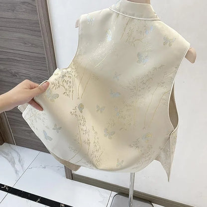 Chinese Style Vest Jacket Women's Spring Autumn 2026 New Sleeveless Coat New Buckle Thin Waistcoat Ladies Fashion Cardigan Tops