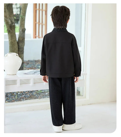 2026 New Autumn Winter Boys' Embroidered Suit Set 90-170 Children's Casual Jackets Pants 2Pieces Clothing Set