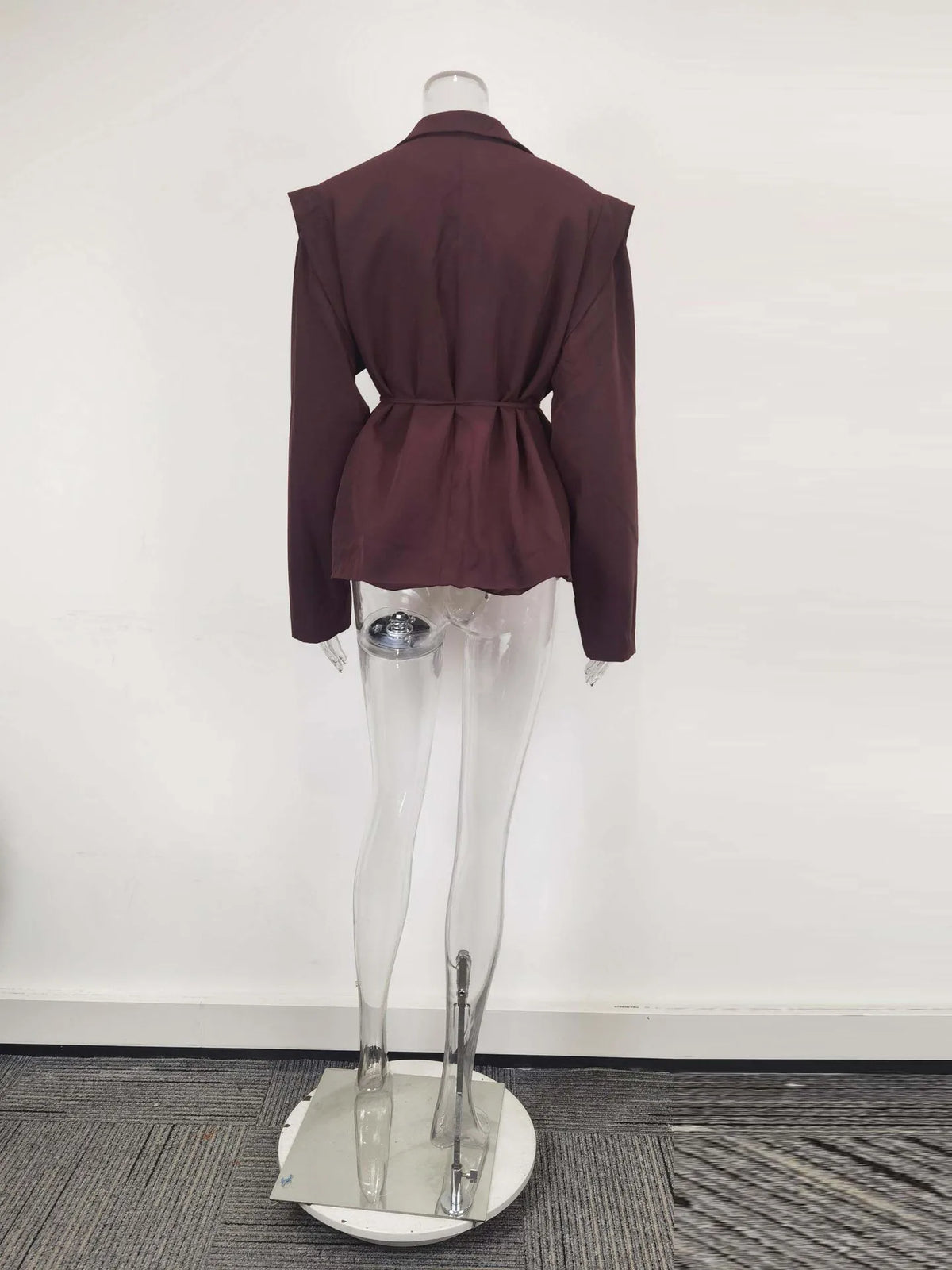 Spring Autumn Fashion Women's Pure Color Belted Shoulder Pad Suit Coat Commute Style Loose Fit Long Sleeve Regular Length