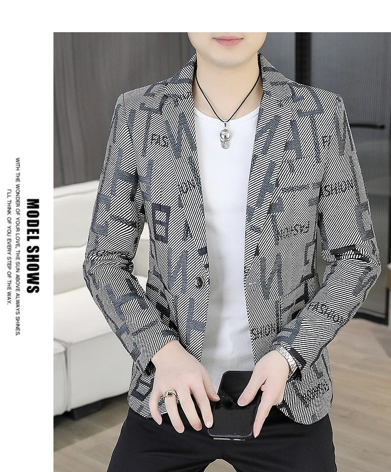 2025 Autumn Suit Jacket Men's Korean Version Casual Slim Fit Handsome Suit Jacket Letter Printing Social Costume Homme 4xl