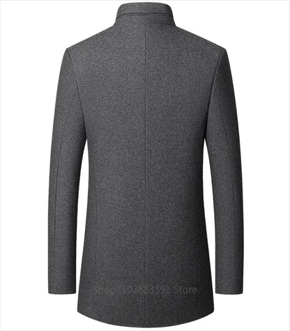 Business Suit Blazer Winter Classic Gray Retro Man Coat Woolen Simple Style Slim Fit Coat Leisure Versatile