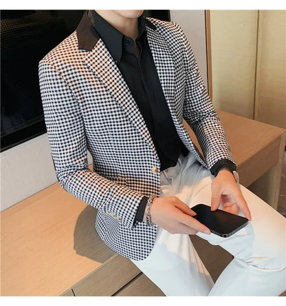 Men's High-Quality Fashion Suit Jacket Handsome Business Casual All-In-One Single-Breasted Checkered Design