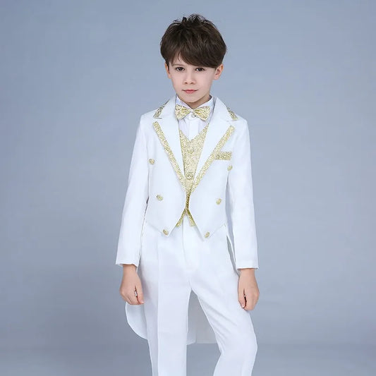 Boys Tuxedo Suit Slim Fit Court Prince Dress Kids European Style Costume Children's Charming Performance Clothing Set
