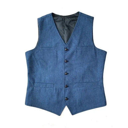 Men's Waistcoat Herringbone Wool Blend V-Neck Single Breasted Vest for Weddings and Smart Casual