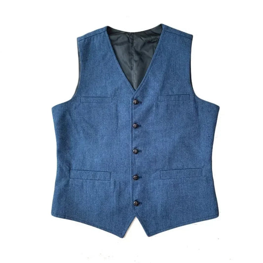 Men's Waistcoat Herringbone Wool Blend V-Neck Single Breasted Vest for Weddings and Smart Casual