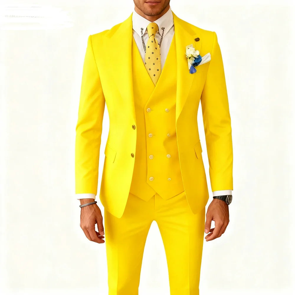 Smart Casual 3 Piece Peak Lapel Single Breasted Wedding Suit for Men Fashion Formal Best Man Groom Tuxedo Slim Fit Costume Homme